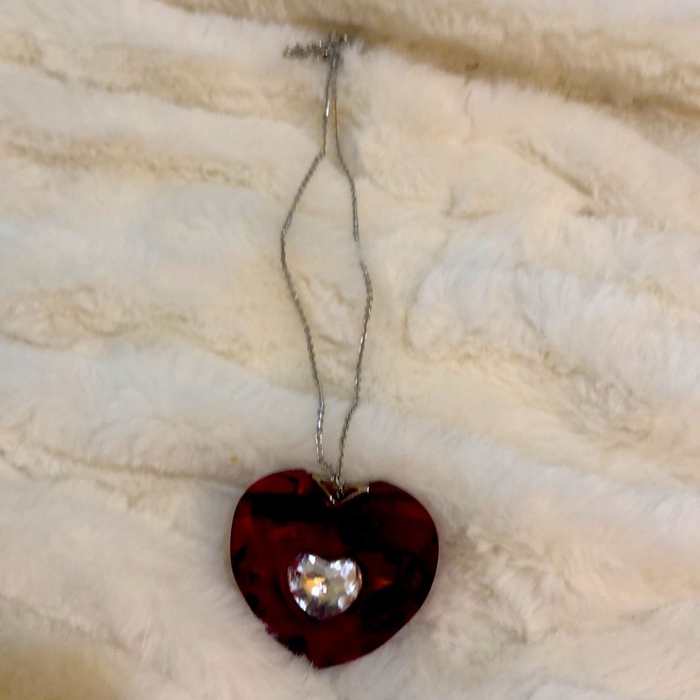 Deep Red Crystal Heart Pendant with Inlayed Heart